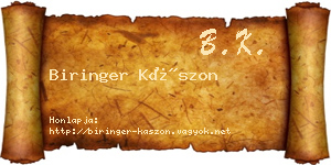 Biringer Kászon névjegykártya