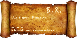 Biringer Kászon névjegykártya